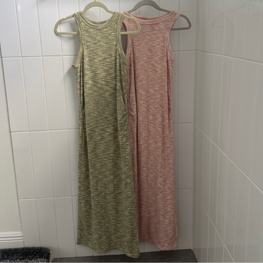 Lot of 2 Old Navy Maternity Racerback Rib-Knit Midi Dresses (Green & Pink)
